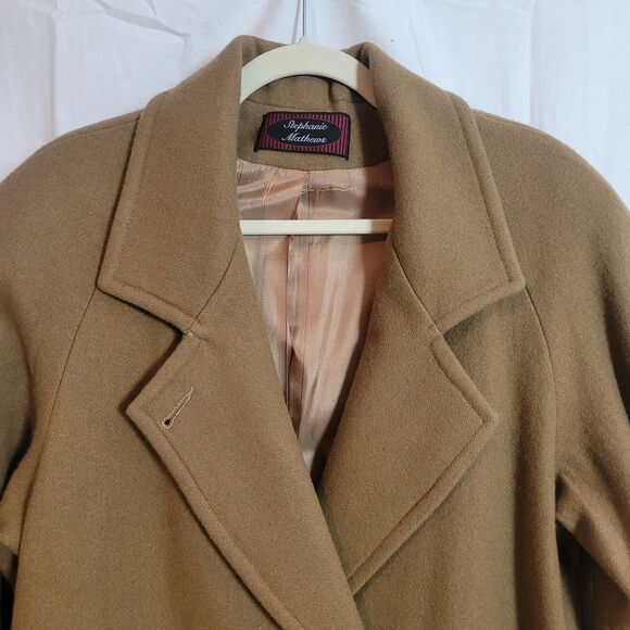 Stephanie Mathews VTG Long Wool Pea Coat Camel Brown Professional Women's Sz 10 - Picture 4 of 14